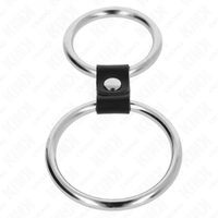 KINK - DOPPIO ANELLO PER PENE IN METALLO DA 3,7 CM A 5 CM COLLEGATO CON CINTURINO IN SIMILPELLE MODELLO 1