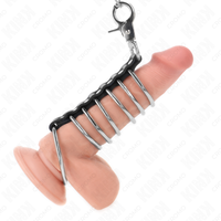 KINK - 7 ANELLI PER PENE IN METALLO DA 3,8 CM A 5 CM COLLEGATI CON SIMILPELLE E CATENA IN METALLO 100 CM