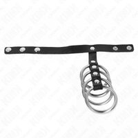 KINK - 4 ANELLI PER PENE IN METALLO DA 3,8 CM COLLEGATI CON CINTURINO IN PELLE DA 22 X 1,5 CM E CHIUSURA A SCATTO