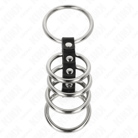 KINK - 5 ANELLI PER PENE DA 3,7 CM A 5 CM IN METALLO COLLEGATI CON PELLE